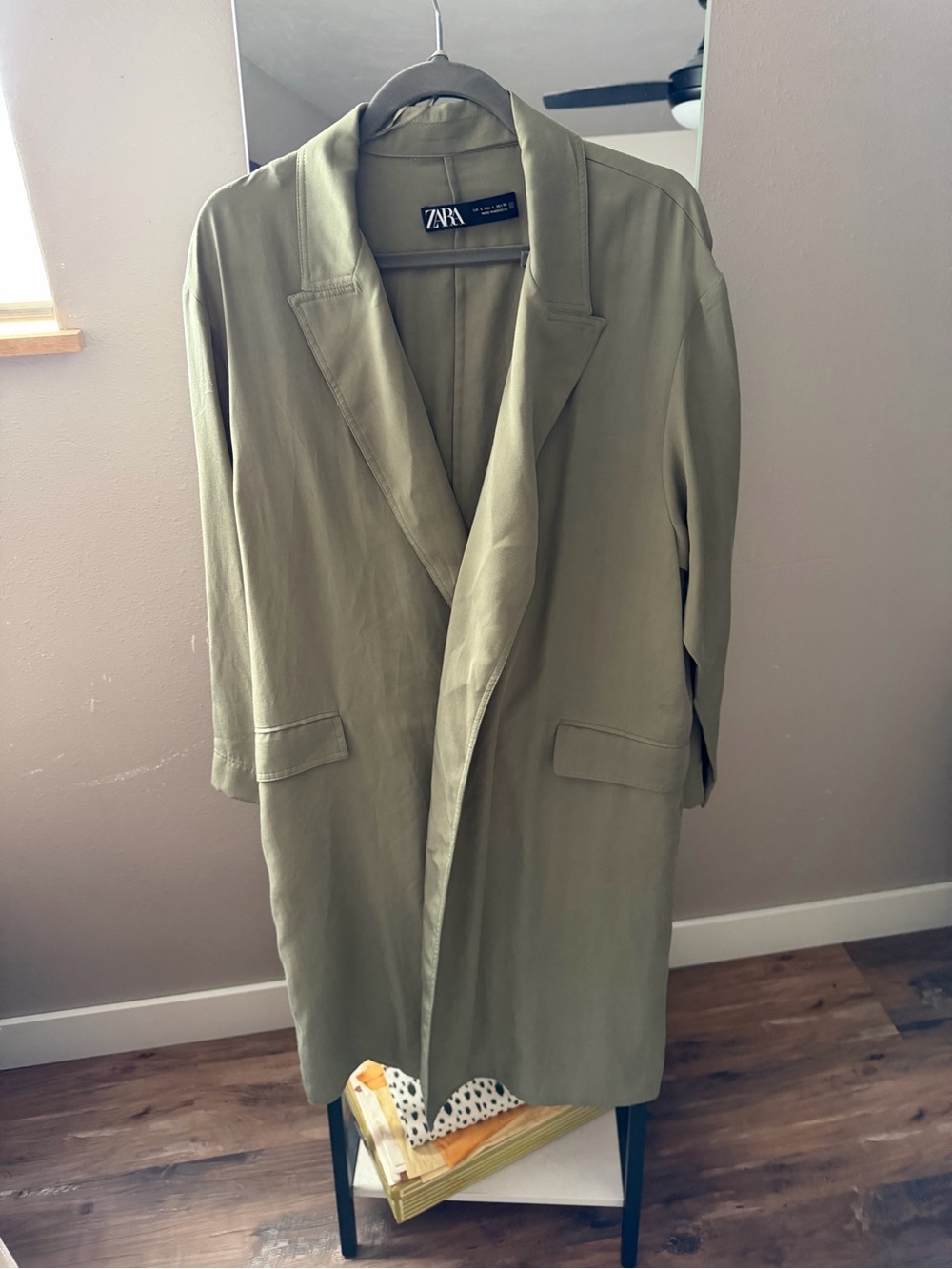 Zara Olive Green Long Trench Coat